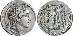 The Kleinkunst Collection KINGS OF CAPPADOCIA. Ariarathes VII Philometor, circa 111/0-100/99 BC. Tetradrachm (Silver, 28 mm, 16.51 g, 1 h), in the types of Antiochos VII of Syria. Mint A (Eusebeia-Maz