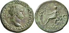 Roman Imperial Nero, 54-68. Sestertius (Orichalcum, 35 mm, 26.89 g, 6 h), Lugdunum, circa 65. NERO CLAVD CAESAR AVG GER P M TR P IMP P P P Laureate head of Nero to right; globe at point of neck. Rev. 
