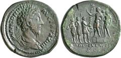 Roman Imperial Marcus Aurelius, 161-180. Sestertius (Orichalcum, 34 mm, 31.29 g, 6 h), Rome, 170. M ANTONINVS AVG TRP XXIIII Laureate and draped bust of Marcus Aurelius to right, seen from behind. Rev