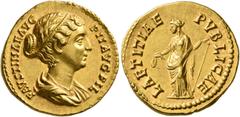 Roman Imperial Faustina Junior, Augusta, 147-175. Aureus (Gold, 20 mm, 7.25 g, 7 h), Rome, circa 147-150. FAVSTINAE AVG PII AVG FIL Draped bust of Faustina Junior to right with band of pearls in her h