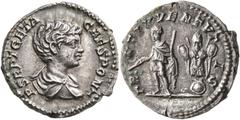 Roman Imperial Geta, as Caesar, 198-209. Denarius (Silver, 18 mm, 3.64 g, 6 h), Rome, 202-203. P SEPT GETA CAES PONT Bare-headed and draped bust of Geta to right, seen from behind. Rev. PRINC IVVENTVT