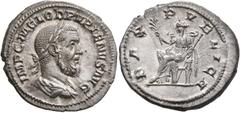Roman Imperial Pupienus, 238. Denarius (Silver, 21 mm, 3.20 g, 5 h), Rome, circa April-June 238. IMP C M CLOD PVPIENVS AVG Laureate, draped and cuirassed bust of Pupienus to right, seen from behind. R