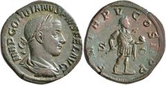 Roman Imperial Gordian III, 238-244. Sestertius (Orichalcum, 29 mm, 17.41 g, 1 h), Rome, 242-243. IMP GORDIANVS PIVS FEL AVG Laureate, draped and cuirassed bust of Gordian III to right, seen from behi