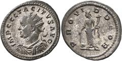 Roman Imperial Tacitus, 275-276. Antoninianus (Silvered bronze, 23 mm, 4.05 g, 6 h), Lugdunum, November-December 275. IMP C CL TACITVS AVG Radiate, draped and cuirassed bust of Tacitus to left. Rev. P