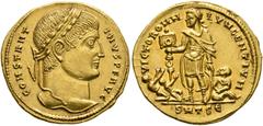 Roman Imperial Constantine I, 307/310-337. Solidus (Gold, 19 mm, 4.62 g, 5 h), Thessalonica, 324. CONSTANT-INVS P F AVG Laureate head of Constantine I to right. Rev. VICTOR OMN-IVM GENTIVM / SMTSЄ Con