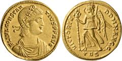 Roman Imperial Constantius II, 337-361. Solidus (Gold, 22 mm, 4.60 g, 6 h), Thessalonica, 337-340. FL IVL CONSTAN-TIVS P F AVG Laurel-and-rosette-diademed, draped and cuirassed bust of Constantius II 