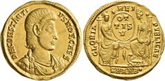 Roman Imperial Constantius Gallus, Caesar, 351-354. Solidus (Gold, 21 mm, 4.39 g, 5 h), Antiochia. D N CONSTANTI-VS NOB CAES Bare-headed, draped and cuirassed bust of Constantius Gallus to right. Rev.