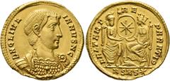 Roman Imperial Julian II, as Caesar, 355-360. Solidus (Gold, 21 mm, 4.37 g, 12 h), Rome, 355-357. D N CL IVL-IANVS N C Bare-headed, draped and cuirassed bust of Julian II to right. Rev. FEL TEMP RE-PA