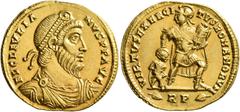 Roman Imperial Julian II, 360-363. Solidus (Gold, 21 mm, 4.43 g, 6 h), Rome, 361-363. FL CL IVLIA-NVS P P AVG Pearl-diademed, draped and cuirassed bust of Julian II with long beard to right. Rev. VIRT