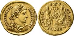 Roman Imperial Valentinian I, 364-375. Solidus (Gold, 21 mm, 4.49 g, 1 h), Antiochia, 372. D N VALENTINI-ANVS P F AVG Laurel-and-rosette-diademed, draped and cuirassed bust of Valentinian I to right. 