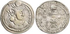 Central Asian HUNNIC TRIBES, Kidarites. Peroz , 5th century. Drachm (Silver, 25 mm, 3.48 g, 3 h), possibly Gandhara. παρσζο Þαο ('Peroz Shah' ['the Victorious King'] in Bactrian) Draped and bearded Sa