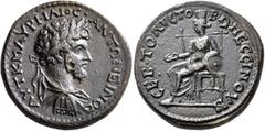 Roman Provincial GALATIA. Pessinus. Marcus Aurelius, 161-180. Tetrassarion (Orichalcum, 26 mm, 11.30 g, 7 h). AYT K M AYPHΛIOC•ANTΩNEINOC Laureate, draped and cuirassed bust of Marcus Aurelius to righ