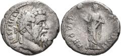 Roman Imperial Pertinax, 193. Denarius (Silver, 18 mm, 2.27 g, 7 h), Rome, 1 January-28 March 193. IMP CAES P HELV PERTIN AVG Laureate head of Pertinax to right. Rev. PROVID DEOR COS II Providentia st