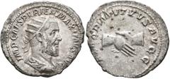 Roman Imperial Pupienus, 238. Denarius (Silver, 23 mm, 4.12 g, 11 h), Rome, circa April-June 238. IMP CAES PVPIEN MAXIMVS AVG Radiate, draped and cuirassed bust of Pupienus to right, seen from behind.