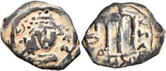 Early Medieval & Islamic ISLAMIC, Time of the Rashidun. Pseudo-Byzantine types. Follis (Bronze, 27 mm, 4.43 g, 11 h), presumably imitating a follis of Constans II, uncertain mint, circa AH 29 = AD 650