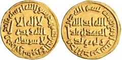 Early Medieval & Islamic ISLAMIC, Umayyad Caliphate. temp. Yazid II ibn 'Abd al-Malik, AH 101-105 / AD 720-724. Dinar (Gold, 19 mm, 4.27 g, 6 h), without mint name, AH 104 = AD 722/3. In inner field: 