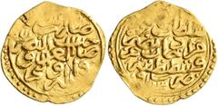 Early Medieval & Islamic ISLAMIC, Ottoman Empire. Mehmed III, AH 1003-1012 / AD 1595-1603. Sultani (Gold, 20 mm, 3.38 g, 1 h), Qustantiniya, AH 1003 = AD 1595. Damali 13-K-A1k-1003. Minor areas of wea
