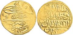 Early Medieval & Islamic ISLAMIC, Ottoman Empire. Mahmud I, AH 1143-1168 / AD 1730-1754. Zeri Mahbub (Gold, 20 mm, 2.60 g, 10 h), Misr, AH 1143 = AD 1730. Pere 561. Sultan 1094. Light areas of weaknes