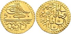 Early Medieval & Islamic ISLAMIC, Ottoman Empire. Mustafa III, AH 1171-1187 / AD 1757-1774. Zeri Mahbub (Gold, 21 mm, 2.64 g, 12 h), Islambul, AH 1180 = AD 1766/7. Pere 617. Sultan 1170. A very attrac