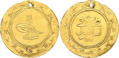 Early Medieval & Islamic ISLAMIC, Ottoman Empire. 'Abd al-Hamid I, AH 1187-1203 / AD 1774-1789. 1 1/2 Findik (Gold, 30 mm, 4.00 g, 12 h), Islambul, AH 1187 = AD 1774. Pere 654 (differing year). Sultan