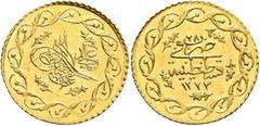 Early Medieval & Islamic ISLAMIC, Ottoman Empire. Mahmud II, AH 1223-1255 / AD 1808-1839. Altin (Gold, 20 mm, 1.60 g, 12 h), Qustantiniya, AH 1223 = AD 1808 / RY 28 = AH 1251. Pere 773. Sultan 1666. A
