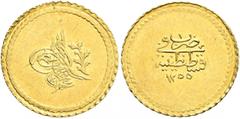 Early Medieval & Islamic ISLAMIC, Ottoman Empire. 'Abd al-Majid I, AH 1255-1277 / AD 1839-1861. 1/2 Mamduhiye Altin (Gold, 16 mm, 0.80 g, 12 h), Qustantiniya, AH 1255 = AD 1839 / RY 1 = AH 1255. Pere 