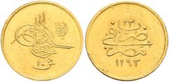 Early Medieval & Islamic ISLAMIC, Ottoman Empire. 'Abd al-Hamid II, AH 1293-1327 / AD 1876-1909. 10 Kurush (Gold, 14 mm, 0.83 g, 12 h), Misr, AH 1293 = AD 1876 / RY 23 = AH 1315. Pere 976. Sultan 604.