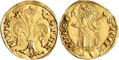 World FRANCE, Royal. Jean II le Bon (the Good), 1350-1364. Florin d'or (Gold, 20 mm, 3.47 g, 7 h), Montpellier, 1358. +FRA-NTIA Large ornate lily. Rev. S•IOHA-NNES•B• Saint John the Baptist standing f