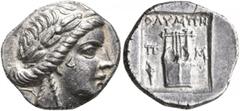 Greek LYCIA. Olympos. Circa 84-77 BC. Drachm (Silver, 15 mm, 2.42 g, 1 h). Laureate head of Apollo to right. Rev. OΛYMΠH / Π-M Kithara; to lower left, torch; all within incuse square. Troxell 44. Nice