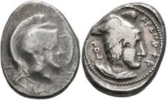 Greek LYCIA. Xanthos. Circa 400-380 BC. Stater (Silver, 22 mm, 8.14 g, 11 h). Head of Athena to right, wearing crested Attic helmet. Rev. 𐊀𐊕𐊑𐊏𐊀𐊛𐊁 ('arñnahe' in Lycian) Draped bust of Hermes or 