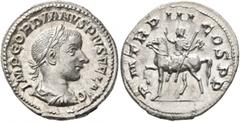Roman Imperial Gordian III, 238-244. Denarius (Silver, 20 mm, 3.32 g, 12 h), Rome, 240. IMP GORDIANVS PIVS FEL AVG Laureate, draped and cuirassed bust of Gordian III to right, seen from behind. Rev. P