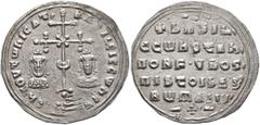 Byzantine Basil II Bulgaroktonos, with Constantine VIII, 976-1025. Miliaresion (Silver, 24 mm, 2.67 g, 6 h), Constantinopolis, 989-1025. ЄҺ TOVTω ҺICAT' - baSILЄI C CωҺST Cross crosslet, with X at cen