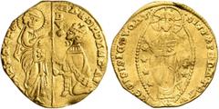Early Medieval & Islamic CRUSADERS. Venetians in the Levant. Ducat (Gold, 21 mm, 3.36 g, 6 h), imitating Venice. Uncertain mint, struck in the name of Andrea Dandolo, circa 1344-1382. St. Mark standin