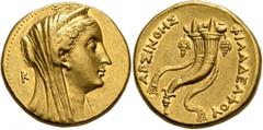 The Birger Bentsen Collection PTOLEMAIC KINGS OF EGYPT. Arsinoe II, wife of Ptolemy II, died 270 BC. Mnaieion or Oktadrachm (Gold, 27 mm, 27.86 g, 11 h), Alexandria. Struck under Ptolemy II, circa 252