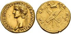 The Birger Bentsen Collection Nero Claudius Drusus, died 9 BC. Aureus (Gold, 19 mm, 7.74 g, 5 h), Lugdunum, struck under Claudius, circa 41-42. NERO CLAVDIVS DRVSVS GERMANICVS IMP Laureate head of Ner