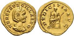 The Birger Bentsen Collection Herennia Etruscilla, Augusta, 249-251. Aureus (Gold, 20 mm, 4.08 g, 12 h), Rome. HER ETRVSCILLA AVG Diademed and draped bust of Herennia Etruscilla to right. Rev. PVDICIT