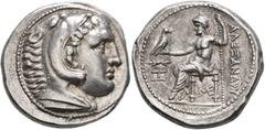 Greek KINGS OF MACEDON. Alexander III ‘the Great’, 336-323 BC. Tetradrachm (Silver, 27 mm, 17.39 g, 5 h), Amphipolis, struck under Demetrios I Poliorketes, circa 294-290. Head of Herakles to right, we