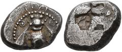 Greek IONIA. Ephesos. Circa 500-420 BC. Drachm (Silver, 14 mm, 3.52 g). Bee. Rev. Irregular incuse square. Karwiese Series VI, 1B, 43 and p. 175, 13 ( this coin ). Rosen 570. Beautifully toned. Struck