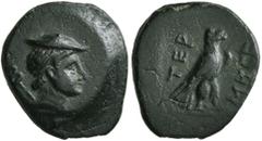Greek LYCIA. Termessos. 1st century BC. AE (Bronze, 14 mm, 1.68 g, 12 h). Head of Hermes to right, wearing petasos; behind, kerykeion. Rev. TEP-MHΣΣ Eagle standing right with closed wings. Klein -. SN