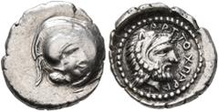 Greek DYNASTS OF LYCIA. Artumpara, circa 400-370 BC. Diobol (Silver, 12 mm, 1.07 g, 2 h). Head of Athena to right, wearing crested Attic helmet. Rev. 𐊀𐊕𐊗𐊒𐊐𐊓𐊀𐊕𐊀 ('Artum̃para' in Lycian) Bearde