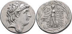 Greek SELEUKID KINGS OF SYRIA. Antiochos VII Euergetes (Sidetes), 138-129 BC. Tetradrachm (Silver, 31 mm, 16.67 g, 12 h), Attic standard, Ake-Ptolemais. Diademed head of Antiochos VII to right. Rev. Β