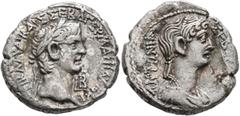 The Rhakotis Collection EGYPT. Alexandria. Claudius, with Antonia, 41-54. Tetradrachm (Billon, 25 mm, 10.51 g, 12 h), RY 2 = 41/2. TI ΚΛΑYΔΙ ΚΑΙΣ ΣΕΒΑ ΓΕΡΜΑΝΙ ΑYΤΟΚΡ / L Β Laureate head of Claudius to
