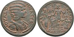 Roman Provincial PHRYGIA. Laodicea ad Lycum. Julia Domna, Augusta, 193-217. Tetrassarion (Orichalcum, 29 mm, 11.45 g, 6 h), CY 88 = 211/2. IOYΛIA ΔOMNA CЄ Draped bust of Julia Domna to right. Rev. ΛAO