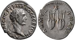 Roman Provincial LYCIA. Trajan, 98-117. Drachm (Silver, 18 mm, 3.48 g, 6 h), 98-99. AΥT KAIC NEΡ TΡAIANOC CEB ΓEΡM Laureate head of Trajan to right. Rev. ΔHM EΞ ΥΠAT B Two lyres; above, owl standing f