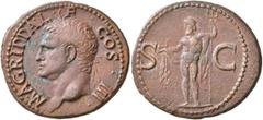 Roman Imperial Agrippa, died 12 AD. As (Copper, 30 mm, 11.21 g, 6 h), Rome, struck under Caligula, 37-41. M AGRIPPA L•F•COS•III Head of Agrippa to left, wearing rostral crown. Rev. S - C Neptune, nude