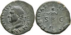 Roman Imperial Vitellius, 69. As (Copper, 28 mm, 9.92 g, 7 h), uncertain mint in Spain (Tarraco?), circa January-June 69. A VITELLIVS IMP GERMAN Laureate head of Vitellius to left, with globe at point