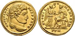 Roman Imperial Constantine I, 307/310-337. Solidus (Gold, 19 mm, 4.57 g, 6 h), Treveri, 313-315. CONSTANTI-NVS P F AVG Laureate head of Constantine I to right. Rev. GLORIA RO-MANORVM / PTR Constantine