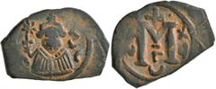 Early Medieval & Islamic ISLAMIC, Time of the Rashidun. Pseudo-Byzantine types. Fals (Bronze, 25 mm, 5.65 g, 1 h), Arab-Byzantine type imitating a follis of Constans II, uncertain mint, circa AH 24/5-