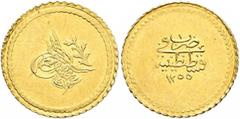 Early Medieval & Islamic ISLAMIC, Ottoman Empire. 'Abd al-Majid I, AH 1255-1277 / AD 1839-1861. 1/2 Mamduhiye Altin (Gold, 16 mm, 0.80 g, 12 h), Qustantiniya, AH 1255 = AD 1839 / RY 1 = AH 1255. Pere 