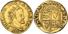 World ITALY. Milano (Duchi). Filippo II di Spagna, 1554-1598. Doppia (Gold, 27 mm, 6.58 g, 10 h), 1578. PHI•REX•HISPA•E•C• Radiate, draped and cuirassed bust of Filippo II to right, seen from behind; 